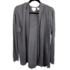 Cynthia Rowley sz M Dark Grey 100% Linen Open Hooded Cardigan Tunic Sweater